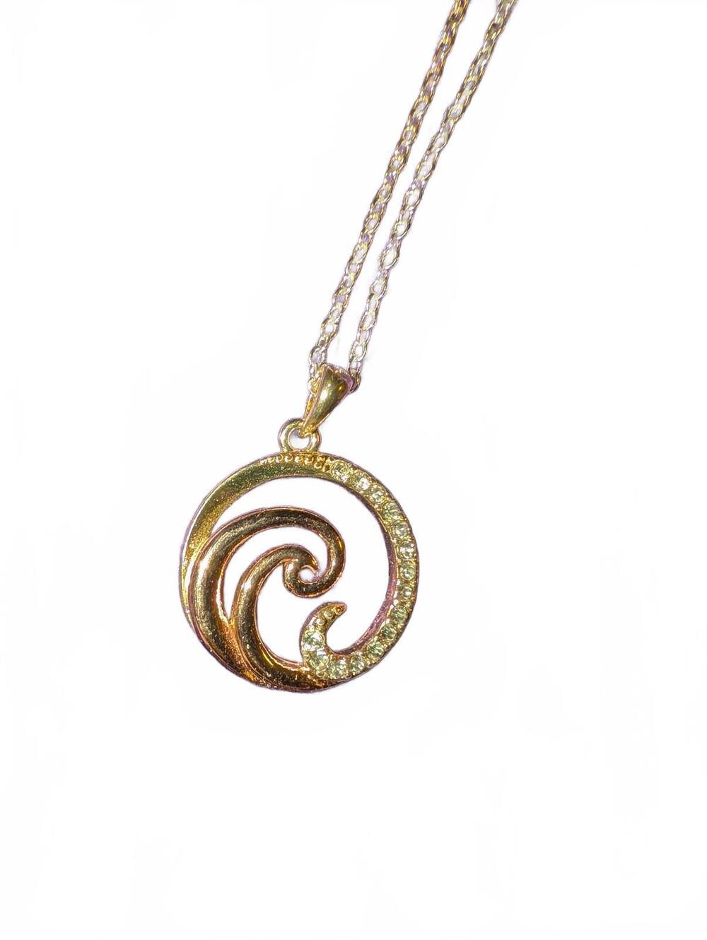 Gold Tone Wave Pendant Necklace with Chain